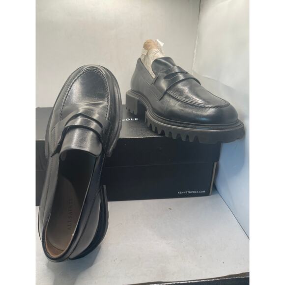 AllSaints Lola WF0052Z Penny Loafers Women 8 Black Leather Slip On Shoes WF0052Z - Picture 9 of 10